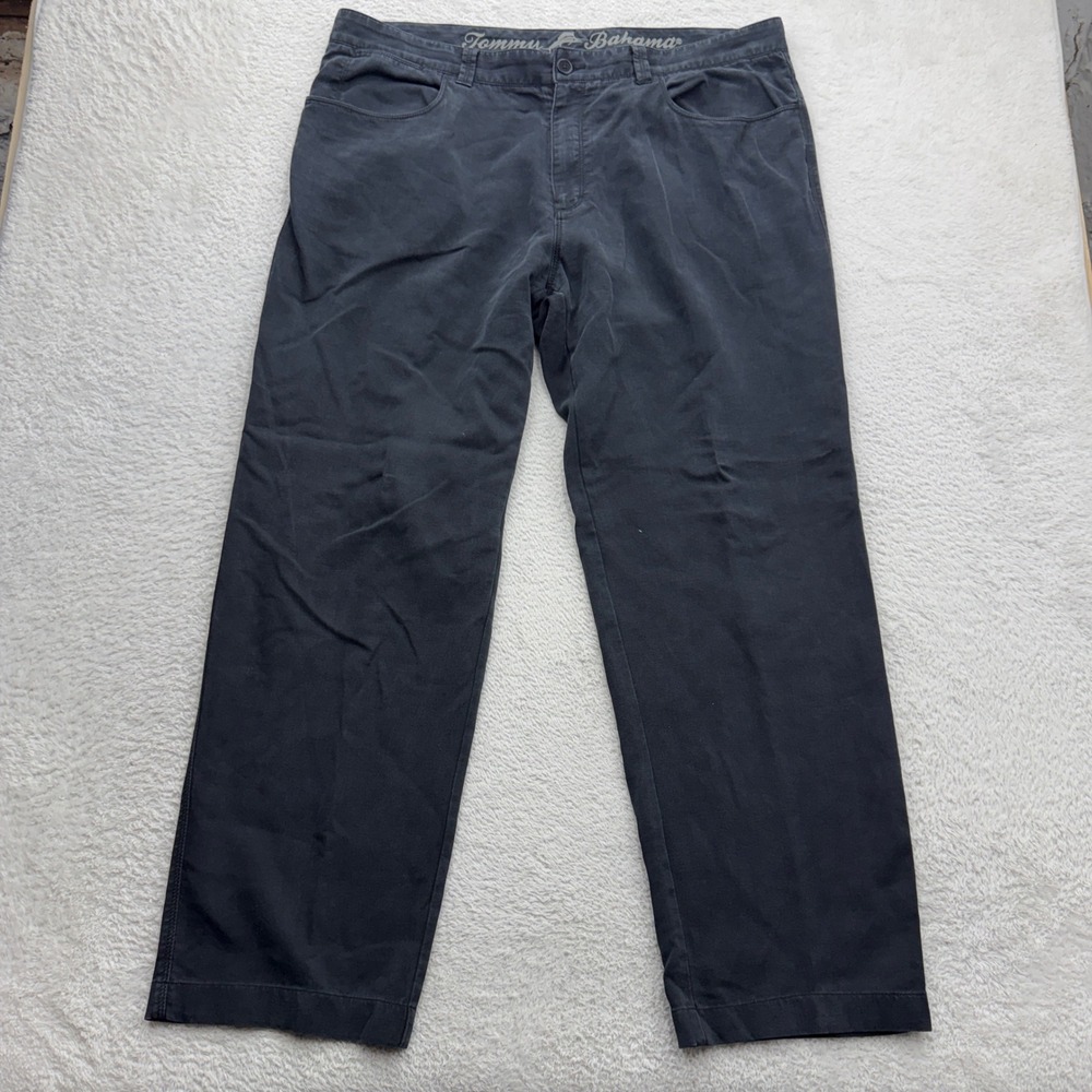 Tommy Bahama Mens 40 Charcoal Grey Tencel Cotton Blend Straight Leg Chino Pants*